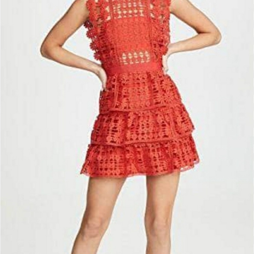 Self-Portrait Pink Mini Sundress Sleeveless Crew Neck